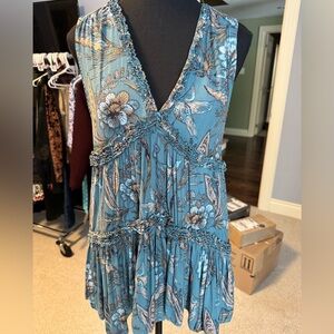 Free People Blue Floral Pattern Top